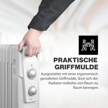 Електричний масляний радіатор Clatronic RA 3735 | 1500 Вт, 7 ребер | Обігрівач до 30 м² | 3 режими нагріву | Slimline дизайн