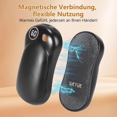OKYUK Електричні грілки для рук 2 шт. з магнітним кріпленням, 5000 мАг, Powerbank, 3 режими, для кемпінгу та подарунків, чорний