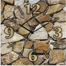 ARTLAND Wall Decoration Wall Clock No Ticking Sound Aluminum 30x30 cm Square Silent Analog 4 Numbers 30x30 cm Appearance U1RE (Stone Wall, Quartz Clock)