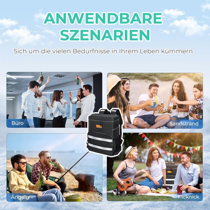 30L Cooler Bag Large Foldable - Cooler Bag for Food & Drinks, Picnic Bag, Insulated Thermal Bag, Cooler Bag Car for Beach/Picnic/Camping/BBQ (Black)