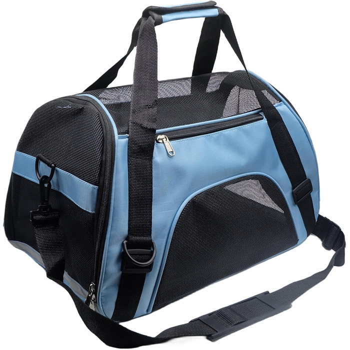 Транспортна сумка для тварин, схвалена авіаперевізниками, для середніх та маленьких котів, цуценят, кошенят, собак/котів, блакитна, M