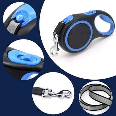 Висувна собача шлейка 8м, високоякісна, для собак до 50кг (сіра, блакитна)