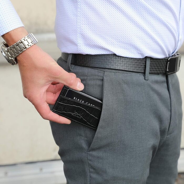 Кредитне картхолдер Solo Pelle Mech | Шкіряний картхолдер з RFID захистом | Чорний крокодил