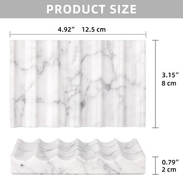 Склянка для мила з мармуру з отвором Carrara: прямокутна, хвиляста, самостійно спорожняється, для ванної кімнати та кухні
