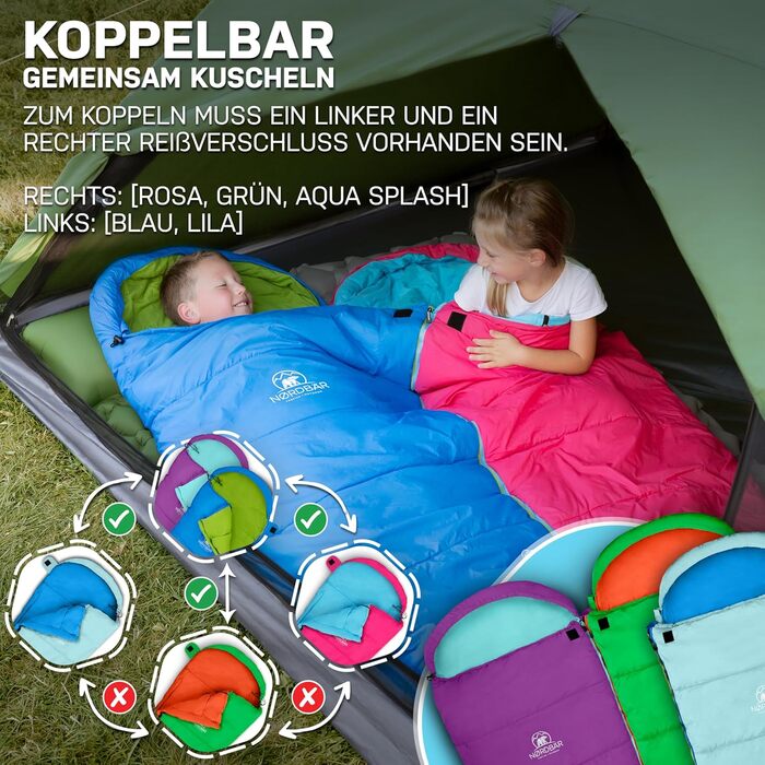 Дитячий спальний мішок для хлопчиків та дівчаток до 145 см | 100% бавовна | Мумійний, легкий та теплий | Outdoor, кемпінг [1200г] | Кольори: фіолетовий/бірюзовий (рожевий/блакитний)
