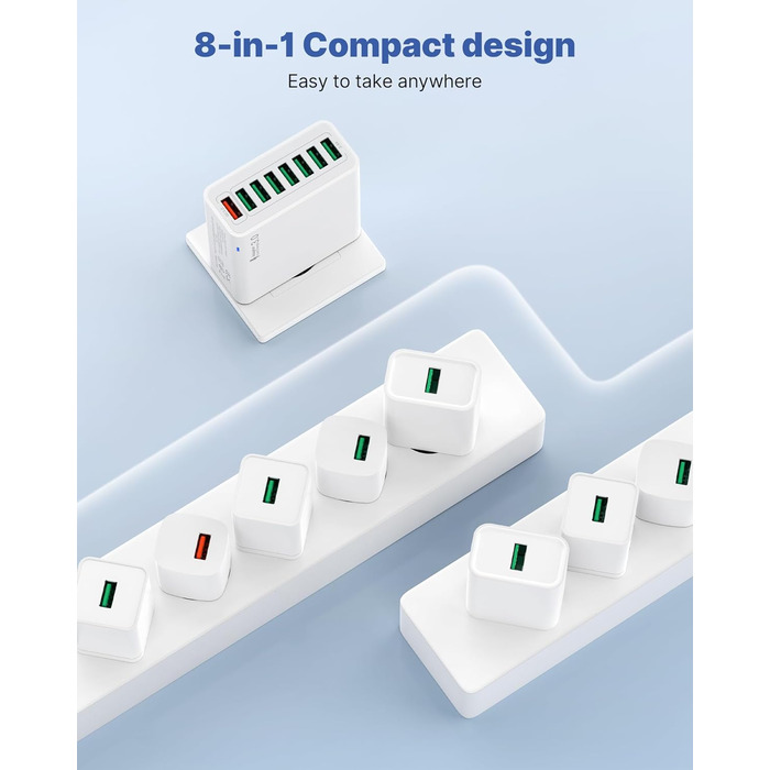 Мережевий адаптер USB 6 портів 33W з QC 3.0, білий (2 шт.) - для iPhone, iPad, Android