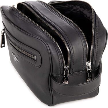 Шкіряна косметичка для подорожей Berliner Bags Premium Kulturbeutel Max, велика сумка для гігієнічних засобів з 2 відділеннями, унісекс, чорна