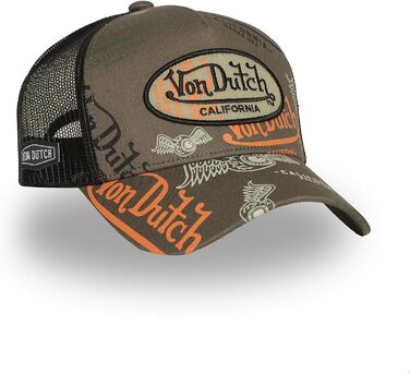 Кепка Von Dutch унісекс, бейсболка тракер з регульованим розміром, хакі/помаранчевий/чорний