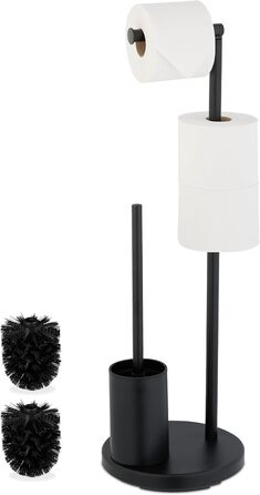 Набір для ванної кімнати Relaxdays, нержавіюча сталь, 68 x 22 см, підставка для туалетного паперу, щітка для унітазу з тримачем, чорний колір