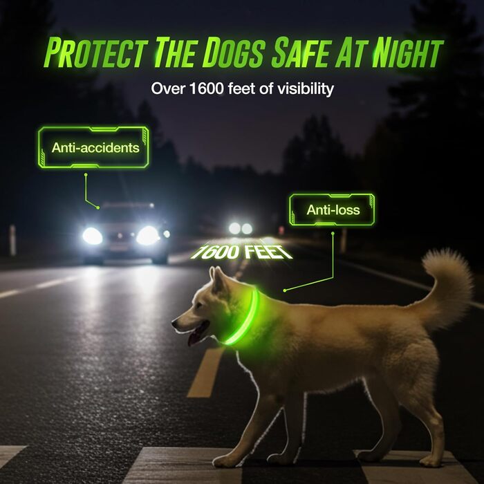 Світлодіодне нашийник для собак Jewyow 7-в-1, перезаряджуваний USB-C, водонепроникний, зелений (L)