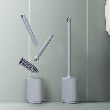 Силіконова щітка для унітазу Klobürste сірого кольору з кріпленням на стіну без свердління, швидковисихаючий тримач, настінний комплект