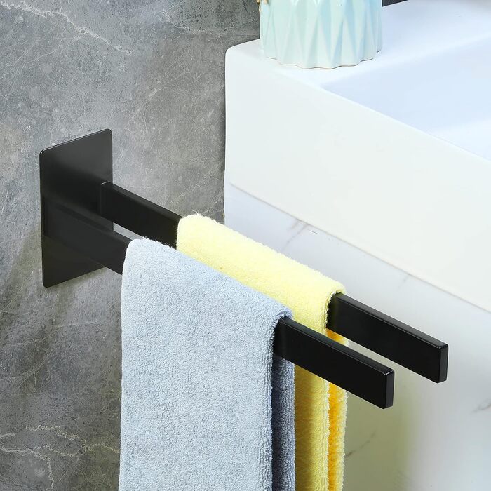 Тримач для рушників настінний з нержавіючої сталі, без свердління, подвійний, для ванної кімнати та кухні, срібний (чорний, двозахватний)