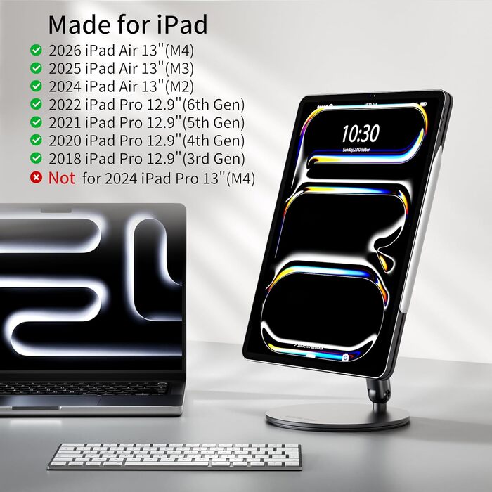 Магнітна підставка LULULOOK для iPad Pro 12.9 та iPad Air 13'' M4/M3/M2 — поворотна на 360°, складна, алюмінієва