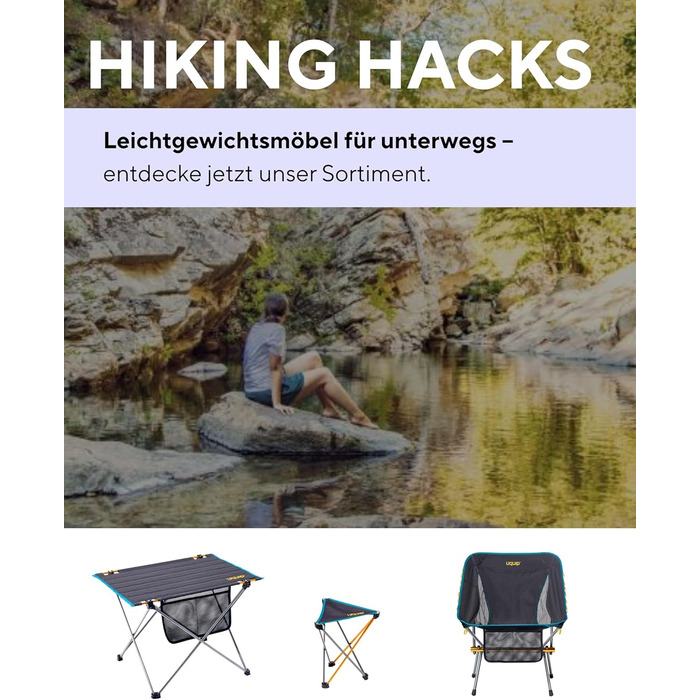 Стілець для кемпінгу Uquip Trinity M Mini – легкий, триногий, 150 кг, блакитний/жовтий, середній