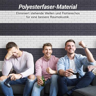 Акустичні панелі TONOR під цеглу самоклеючі, 18 шт. (30x30x0,9 см), звукопоглинаючі панелі для шумоізоляції та декору стін, темно-сірі