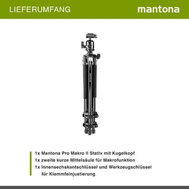 Фотоштатив Mantona Basic Scout Makro — компактний штатив для DSLR камер та макрозйомки, висота до 153 см, з реверсивною та додатковою короткою центральною колоною для outdoor фотографії
