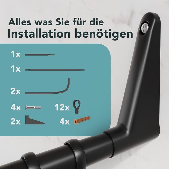 Штанга для душу Еріка L-подібної та U-подібної форми - 4-в-1 для ванни та душу - сталева з порошковим покриттям (чорна)