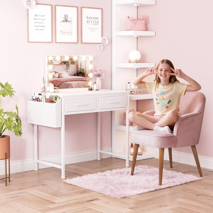 Fabric Drawer Computer Desk for Home Office & Bedroom - Small Gaming Desk with 2 Drawers | PC Desk, 39.4