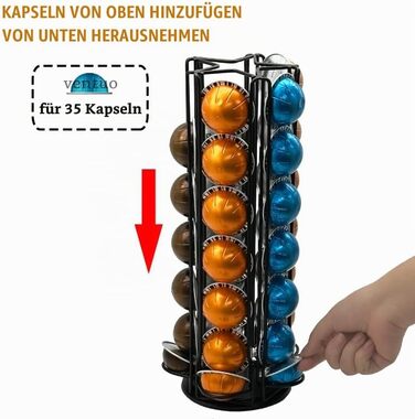 Обертовий тримач для капсул Nespresso Vertuo, підставка для кавових капсул економна, чорна (35 капсул)