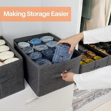 EASEVE 4-Piece Closet Organizer Drawer Storage Box for Clothes - 12-Cell Drawer Organization System Closet Clothes Storage Boxes for Jeans, Pants, Towel, Shirt, Sweater