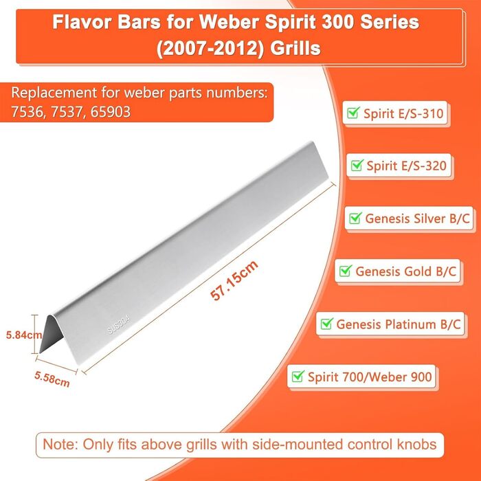 GFTIME 57 см ароматизуючі планки з нержавіючої сталі для Weber Spirit E310/320 (2007-2012), Spirit 700, Weber 900, 1,3 мм, захист пальника, запасна частина