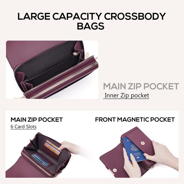 Сумка крос-боді Roulens Klein Handy Burgunderrot з веганської шкіри для жінок: компактна сумка через плече для телефону, документів та карт, регульований ремінець