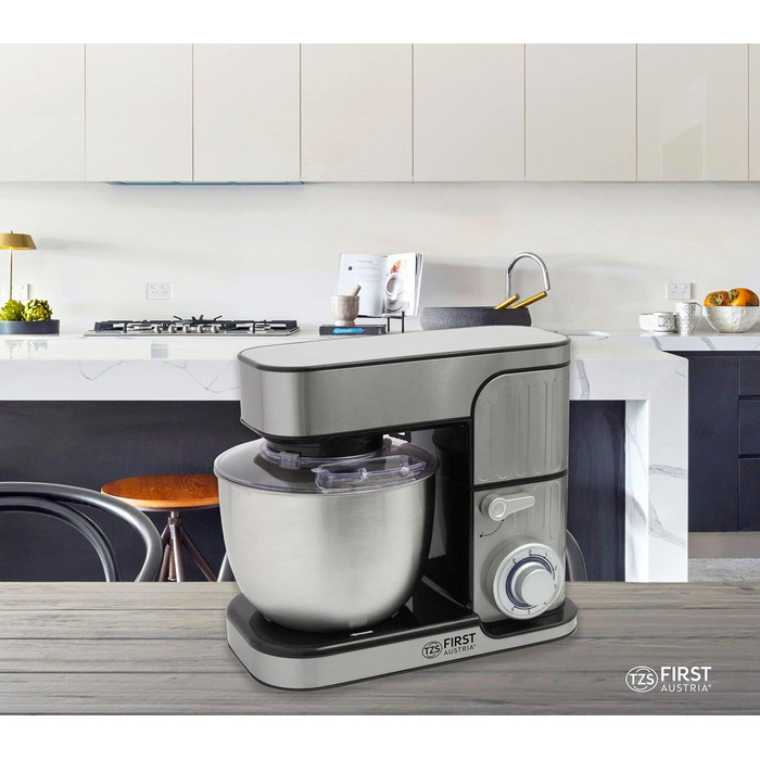 Кухонна машина TZS First Austria Profi Küchenmaschine 1300 Вт, 5 л, 6 швидкостей, з функцією замішування тіста, стаціонарна, нержавіюча сталь