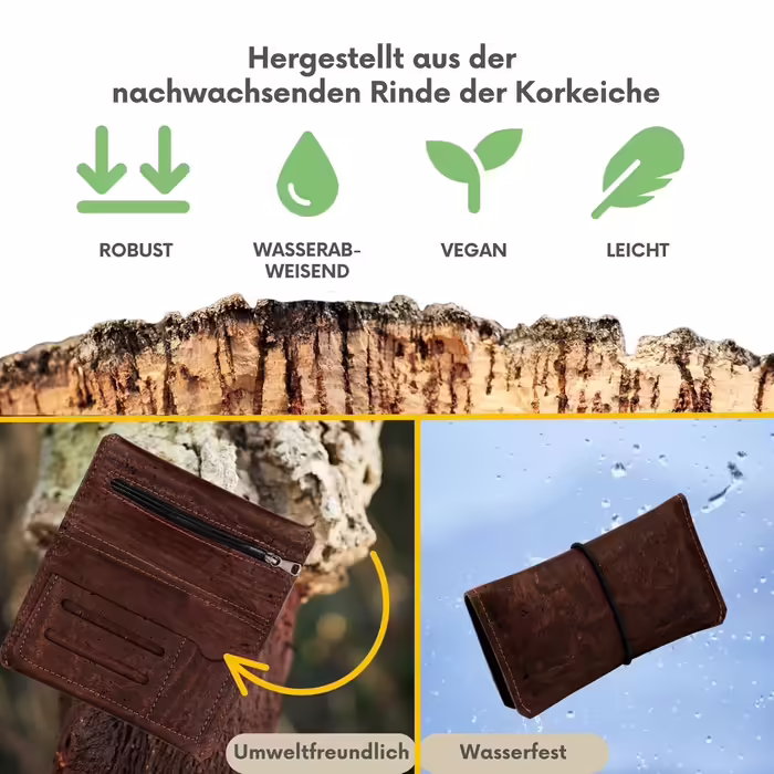 Durable Cork Corkscrew Pouch Sustainable & Vegan Cigarette Case/Tobacco Pouch with Replaceable Closure and Practical Extra Pockets - Water-Repellent and Robust