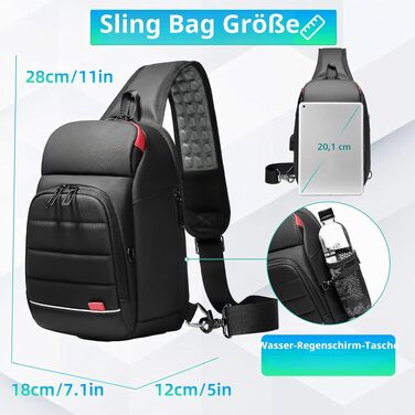 Чоловіча сумка-слінг Crossbody з USB-портом, водонепроникна нагрудна сумка для планшета 9.7