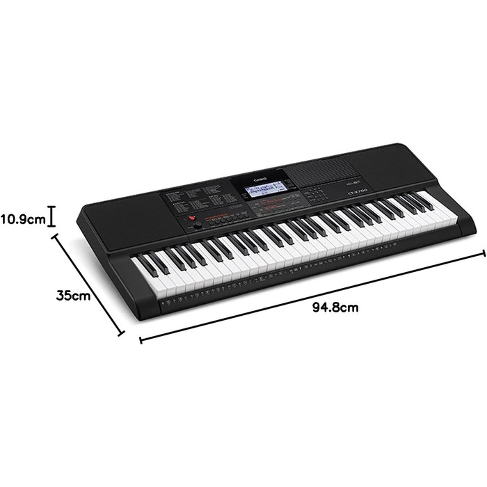 Клавіатура Casio CT-X700 з 61 динамічною клавішею, 600 звуків та 195 ритмами, чорна