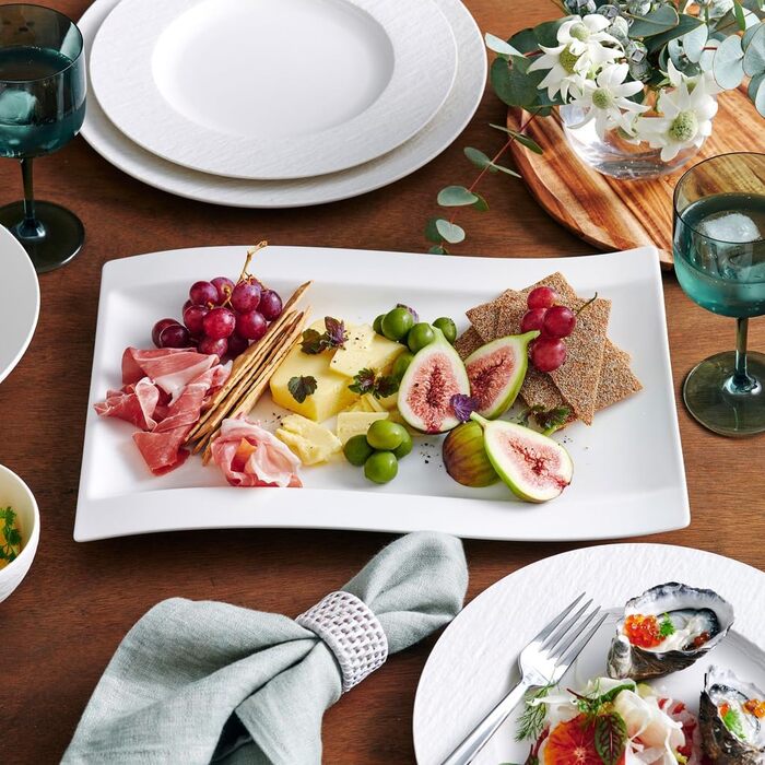 Villeroy & Boch New Wave Flat Plate, Square, Porcelain, White, Gourmet Plate 37 x 25 cm, 4