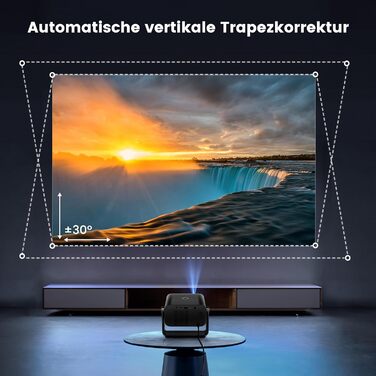 Портативний міні-проектор Beamer Full HD 1080P з автофокусом та корекцією трапецеїдального спотворення. WiFi, Bluetooth, LED, 145° обертний, 50% зум, для домашнього кінотеатру та мобільного перегляду. Чорний.