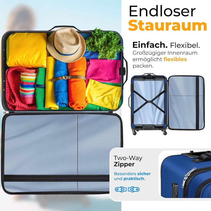Набір валіз KESSER® 4-в-1 | Чотири валізи з тканини з кодовим замком TSA, 360° колесами та телескопічною ручкою | Косметичка, ручна поклажа, великі валізи для подорожей та бізнесу (Блакитний)