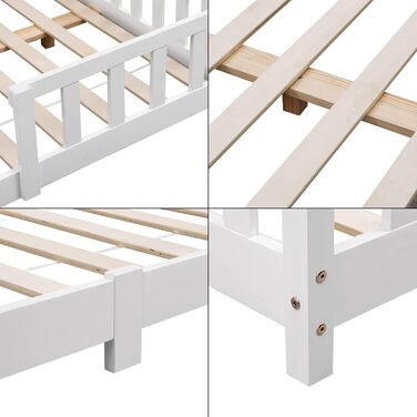 en.casa Kinderbett Sisimiut House Bed 70 x 140 cm with Side Rails, Wooden Bed for Children, Floor Bed, Slatted Frame, Pine Wood, Matt White, 70x140 cm