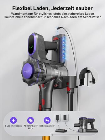 MONSGA Бездротовий акумуляторний пилосос з дисплеєм, 45000Pa, 50 хвилин роботи, антизаплутана щітка, самостійна парковка, док-станція на стіні, 8-шарова фільтрація, безщітковий двигун, для твердих поверхонь, килимів, шерсті тварин, авто