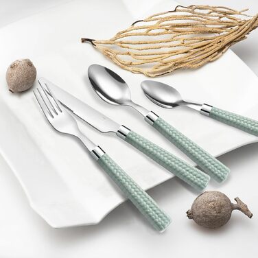 Набір столових приладів Amefa PAILLE для 6 осіб (24 шт.) | Нержавіюча сталь 18/0 | Зелений колір | Можна мити в посудомийній машині