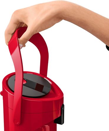 Emsa 515708 Ponza Pump Thermos, Insulated Carafe, Thermos Flask, 1.9L Capacity, Insulated Mug, Pressure Lever, Detachable Drip Tray, Red, 17 x 16.5 x 39 cm