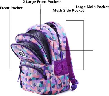 Шкільний рюкзак IvyH для дівчаток-підлітків: 3-в-1 з ланч-боксом та пеналом (фіолетовий)