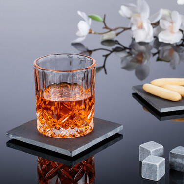 Relaxdays Slate Coasters, Set of 8, Bamboo Box