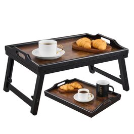 Складаний бамбуковий столик з регулюванням висоти для ліжка та дивана (22,5-32 см) – ноутбук, сніданок, стійка для ноутбука, сніданок, вінтажний колір, бамбук