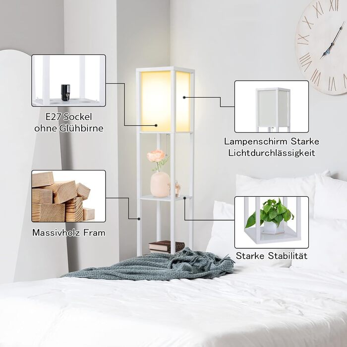 Стельова лампа YU YUSING з полицями, 1,6м, LED, E27, для вітальні, спальні, офісу (біла)