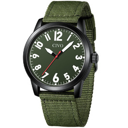 Годинник чоловічий CIVO: аналоговий годинник з великими цифрами, водонепроникний, кварцовий, військовий стиль, підійде для людей з поганим зором, подарунок для чоловіків та літніх людей (B2 Green)