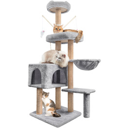 Кліматичний комплекс для котів Kratzbaum 145 см: кігтетопка, ігровий майданчик, ліжко, печера, платформи, сізалова колона, сірий колір