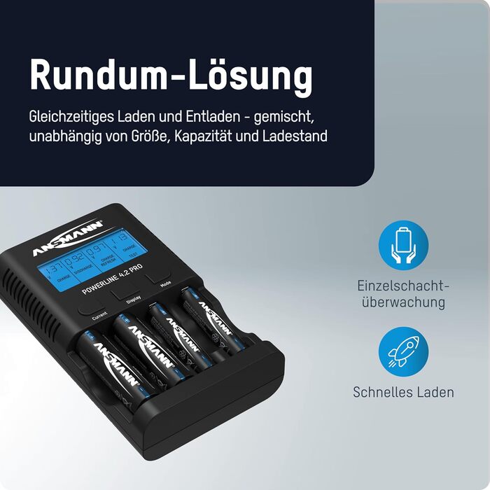 Зарядний пристрій Powerline 8 для акумуляторів AA/AAA з LED-дисплеєм, дефектоскопією та захистом від перевантаження