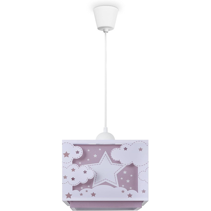 Paco Home Hanging Lamp Children's Room Ceiling Lamp Pendant Light Lampshade Fabric E27 Lion Jungle Glow-in-the-Dark (Star, Pink)