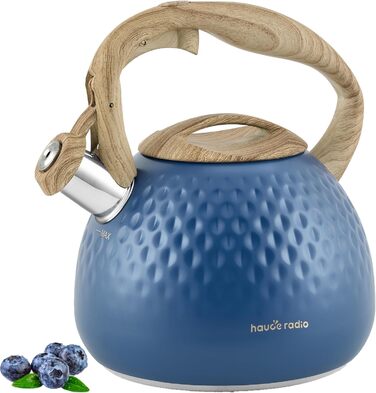 Чайник для заварювання Teekessel 2,7 л з емальованим покриттям, зелений, з імітацією дерева, з носиком, з нержавіючої сталі, антижаростійка ручка, оливковий/темно-синій