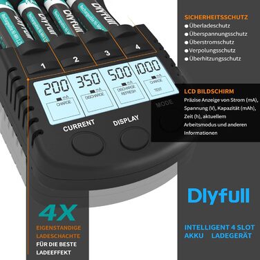 Зарядний пристрій Dlyfull для акумуляторів AA AAA: швидка зарядка, відновлення, розрядка, сумісний з NI-MH, NI-CD