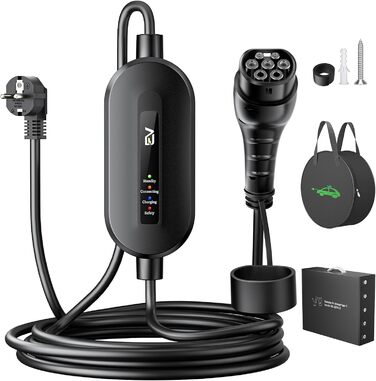 Кабель для зарядки електромобіля Evjuicion Typ 2 Schuko, 3.68kW, 6м, 16A, з індикатором, IP67, для ID.3/4, X1, 5ER, Model Y/3 та інших електромобілів