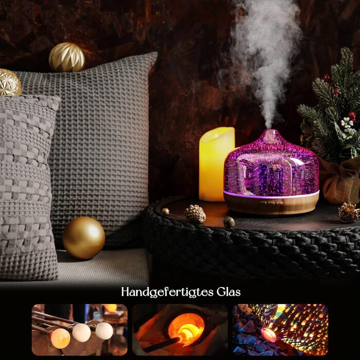 Дифузор ароматної олії Porseme Aroma Diffuser 500ml, скляний зволожувач повітря, ультразвуковий аромадифузор з LED-підсвіткою 7 кольорів, для ефірних олій, 15-21 год роботи, тихий, для дому (Rosegold) F2-500ml Rosegold Giant