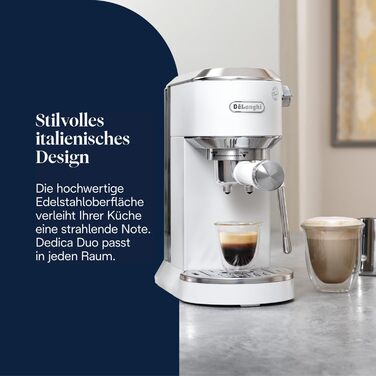 Еспресо-машина De'Longhi Style EC 685.B Dedica 2025 з професійним капучинатором, 1 л резервуар, для кави та ESE Pads, 15 см ширина